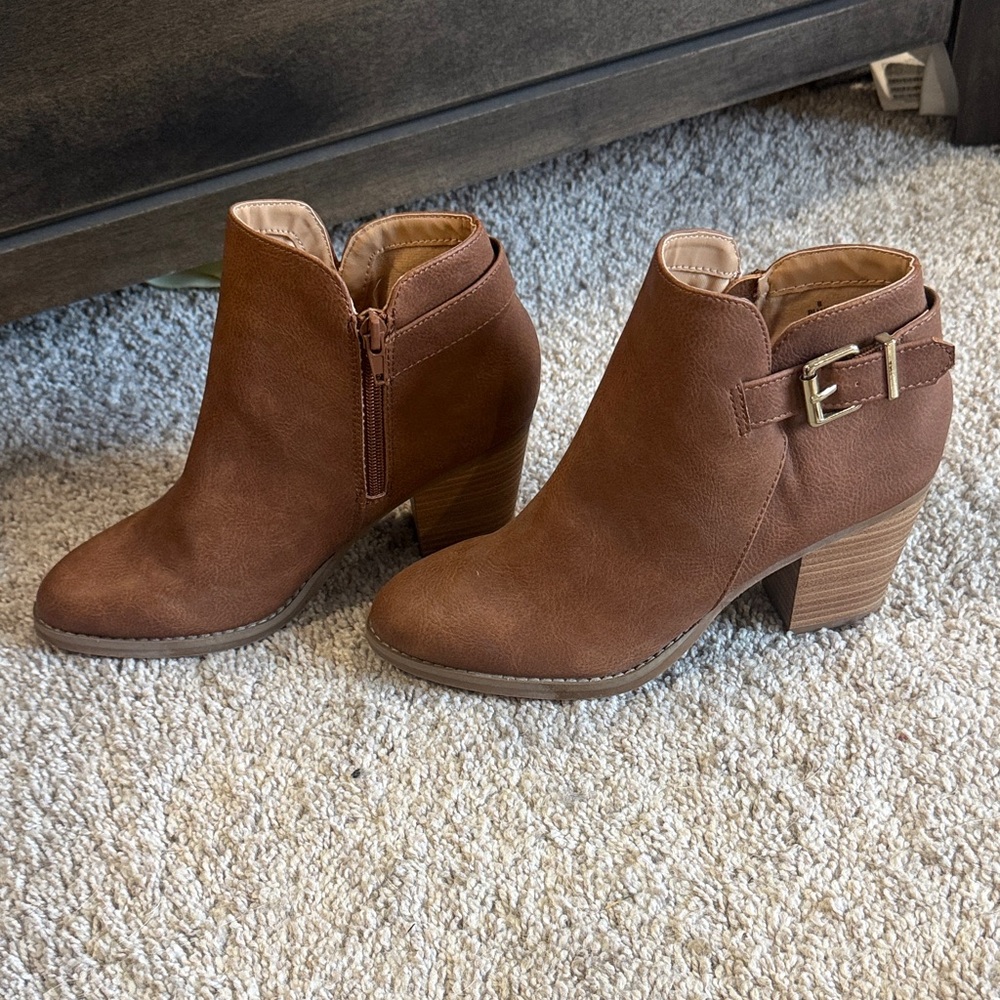Express Tan Ankle Booties with Buckle